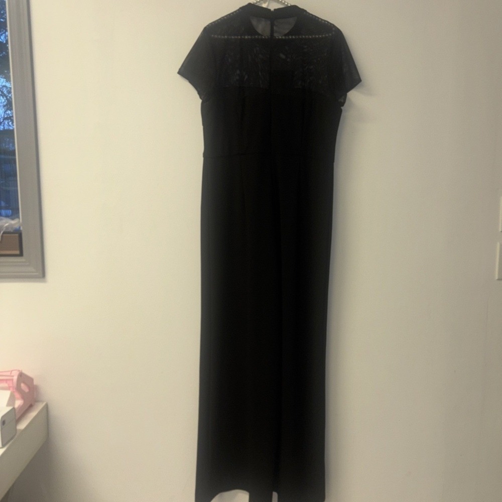 JS Collections Black Mesh Yoke Bow Detail Wide Leg Jumpsuit Womens 14 Formal - Picture 6 of 8